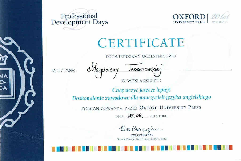 Certyfikat Oxford University Press - szkolenia
