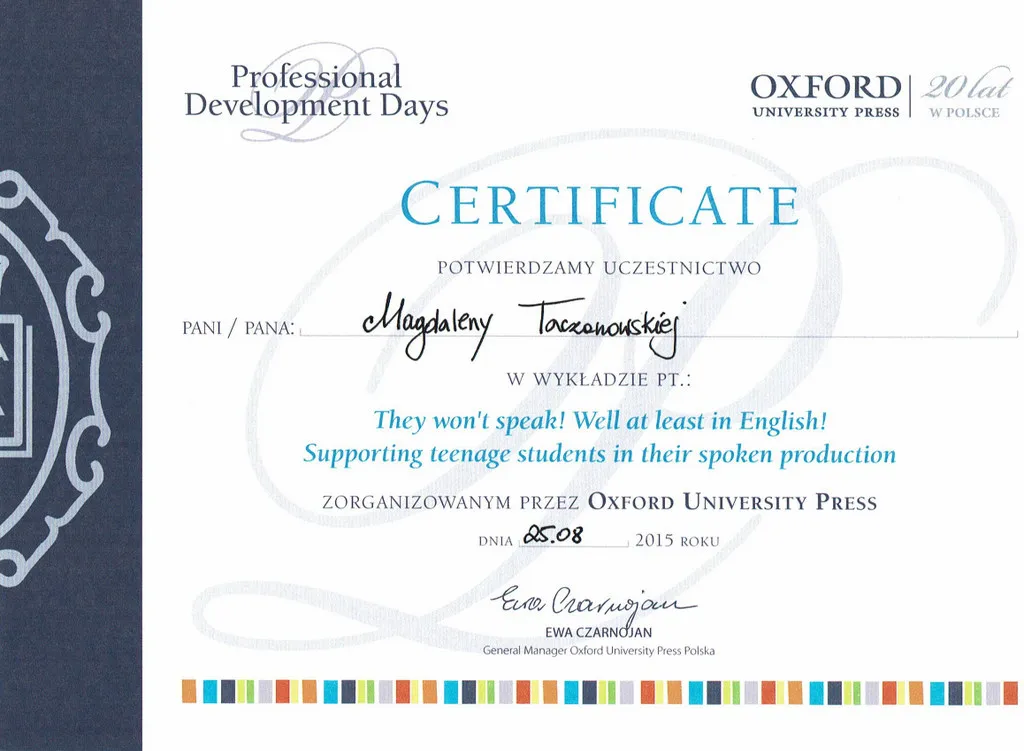 Certyfikat Oxford University Press