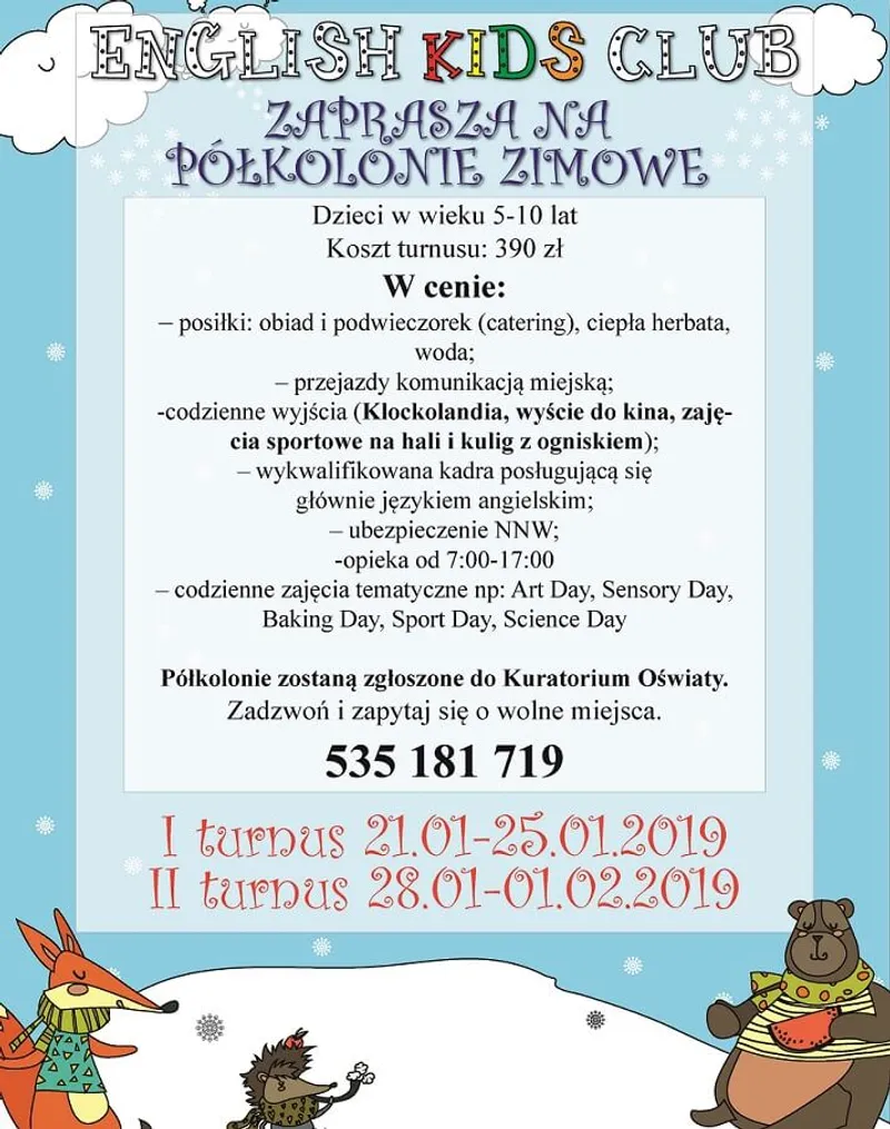 Półkolonie Zimowe 2019 - Zapisy W English Kids Club